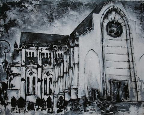 Cathédrale (noir et blanc, brut), tableau de Philippe Cloart