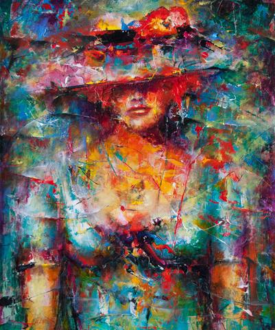 Femme à la campagne, tableau abstrait de Philippe Cloart