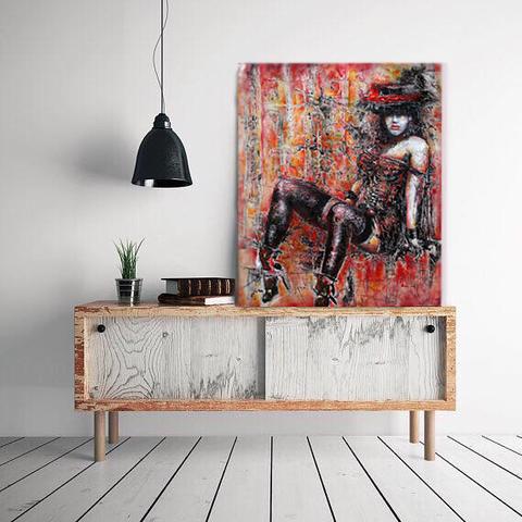 La Pute, tableau de Philippe Cloart, présenté dans un intérieur (mise en situation)