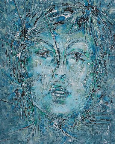 Visage bleu, tableau abstrait de Philippe Cloart